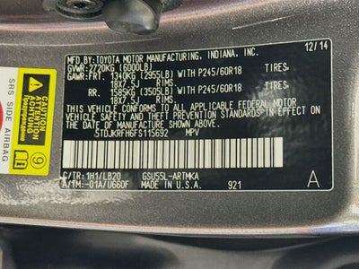 2015 Toyota Highlander XLE V6 AWD Preferred Owner's Portfolio